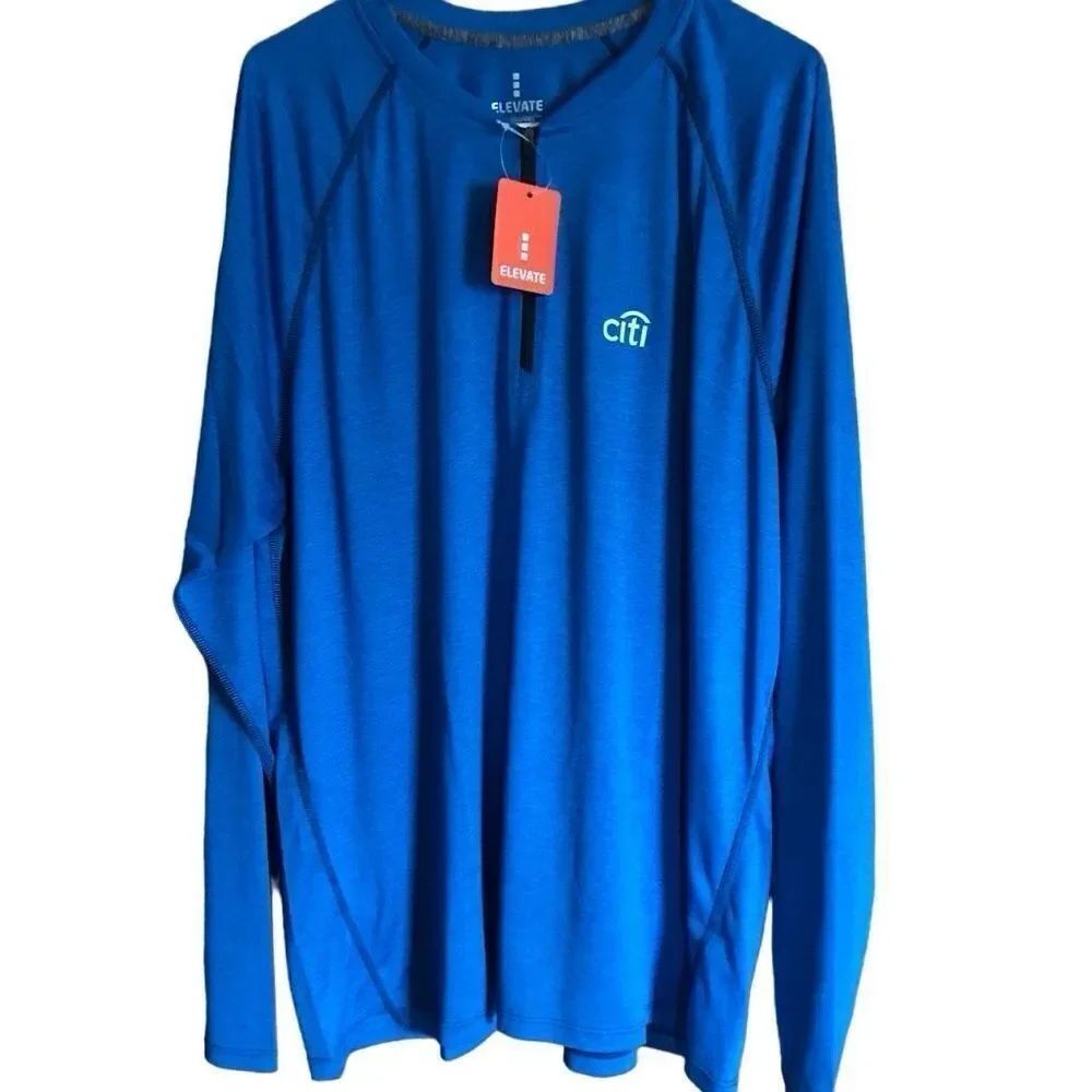 Elevate Mens size 2XL blue long sleeve golf fishing shirt with logo New